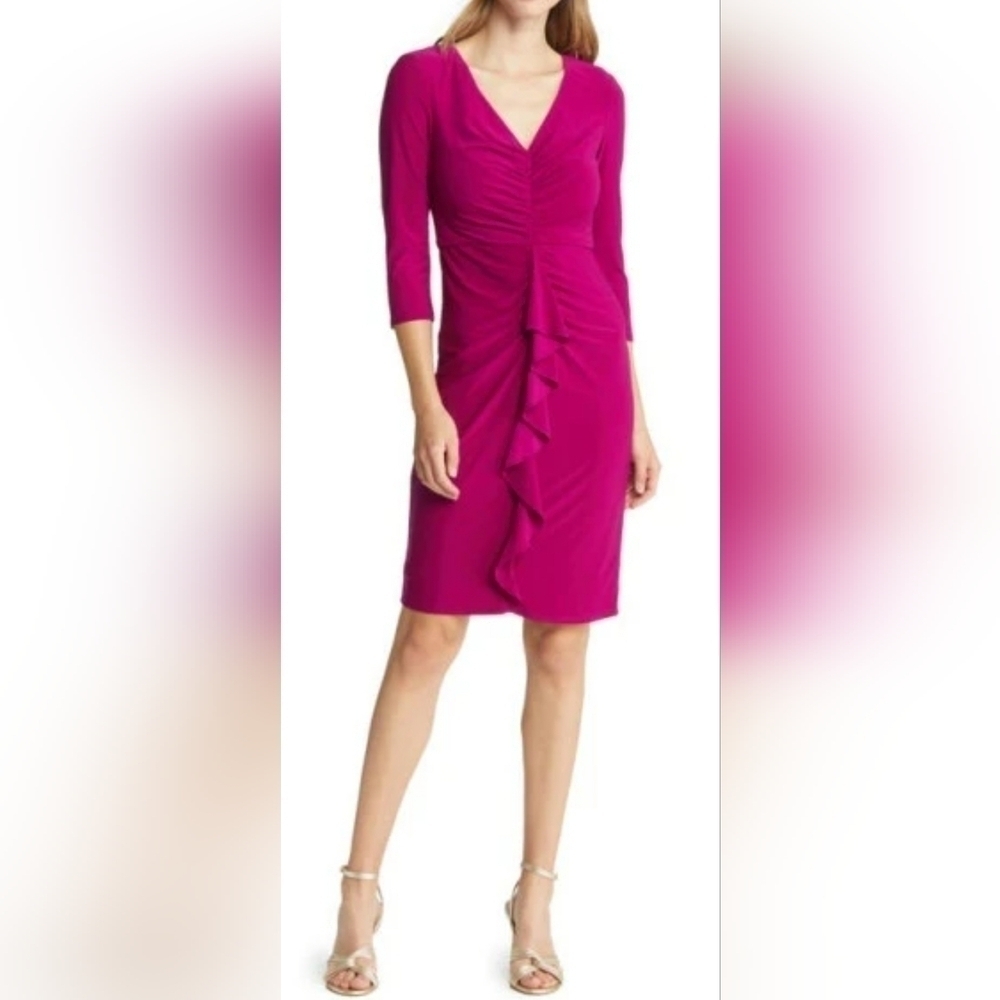 NWOT Eliza J Ruched Long Sleeve Sheath Dress sz 2 MAGENTA